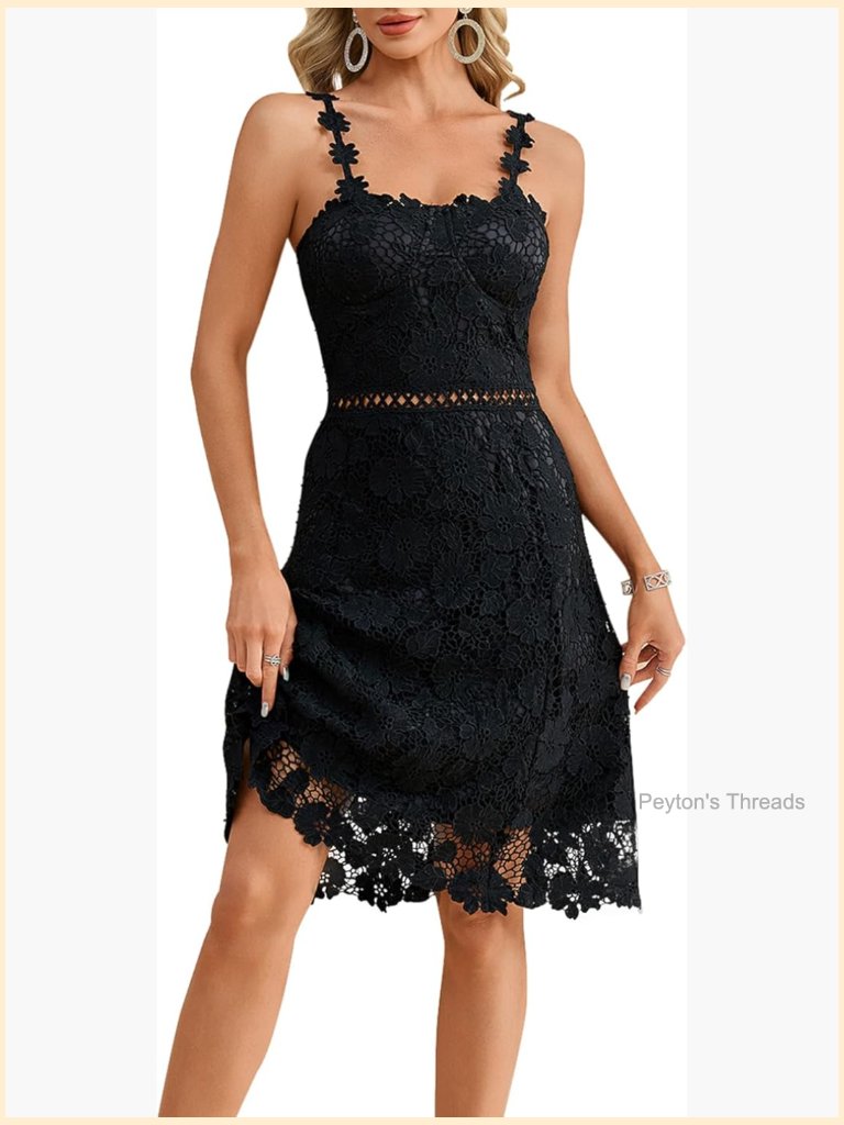 Lace Midi Dress With Floral Straps Cocktail Party Wedding Guest Dress